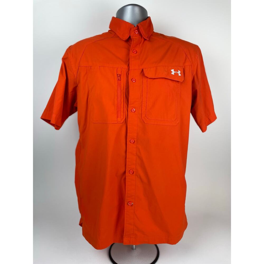 Under Armour Button Up Shirt Men’s M Orange Vented Hunting Hike Fish